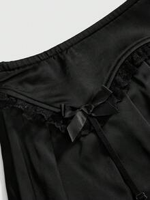 ROMWE Lace Satin Goth Bow Babydoll Skirt For Women, Spring/Summer - Black - View 3