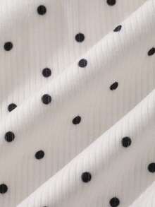 DAZY 女款夏季白色 Polo 衫，黑色波點滿版印花，短袖，翻領，休閒通勤街頭運動 T 恤 - 白色 - 查看 3