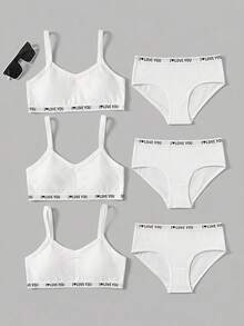 SHEIN Girlism 3件組青少年女孩簡約基本款V領加墊透氣內衣套裝 白色 - 白色 - 查看 1