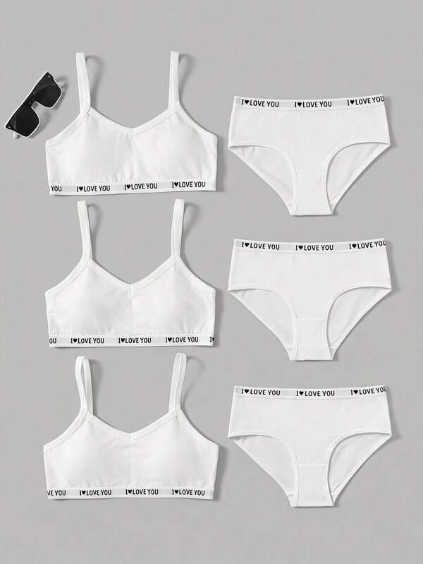 SHEIN Girlism 3pcs Tween Girl Simple Basic V-Neck Padded Breathable Lingerie Set White Back-To-School School Winter Basics Cute For Tween Girl