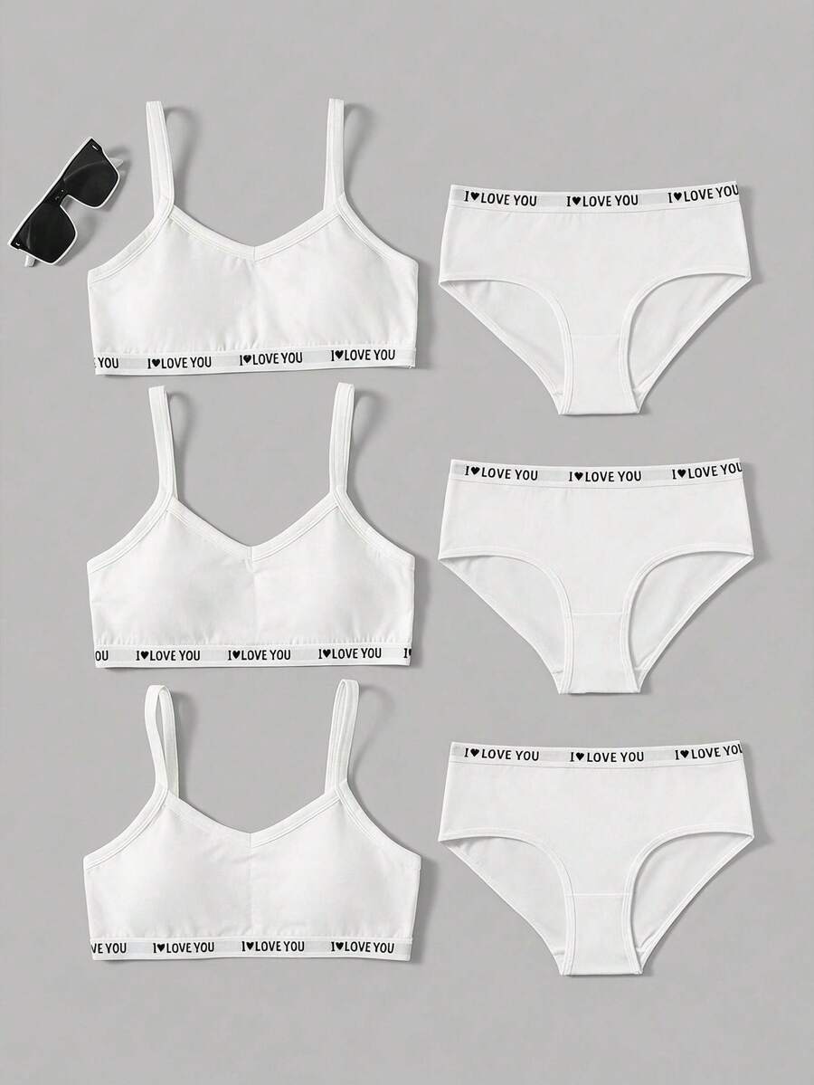 SHEIN Girlism 3件組青少年女孩簡約基本款V領加墊透氣內衣套裝 白色 - 白色 - 查看 1
