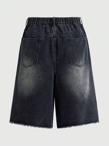 EASEVO Celana Pendek Denim Pria Ukuran Besar dengan Saku dan Kancing, Kasual, Serbaguna, untuk Sehari-hari, Liburan, Perjalanan, Warna Abu-abu Gelap, Cocok untuk Musim Panas. - Hitam - View 9