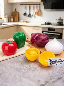 1pc/2pcs/5pcs/6pcs Reusable Vegetable/Fruit Fresh-Keeping Boxes, Lemon/Onion/Garlic/Bell Pepper/Apple/Tomato Storage Containers, Refrigerator Kitchen Utensil Cabinet Organizer,Perfect For Holiday Parties Camping Family And Leftover Food Preservation - Multicolor - View 2