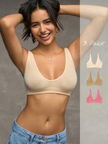 Esseday 3pcs/Set Women's Comfortable Solid Color Ribbed Bras - Multicolor - View 7