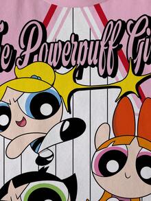 THE POWERPUFF GIRLS X SHEIN Young Girl Color Block Striped Star Cartoon Print T-Shirt - White - View 4