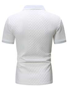 Manfinity Homme 男士白色夏季休閒度假 Polo 衫，幾何紋理提花針織短袖 Polo 衫，鈕扣門襟法式風格，送男友的高級禮物，正式場合適用 - 白色 - 查看 7