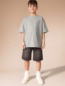 SUMWON Oversized Logo Script Tee Short Sleeve Crew Neck Casual Everyday Basic Comfort Top - Grey - View 3