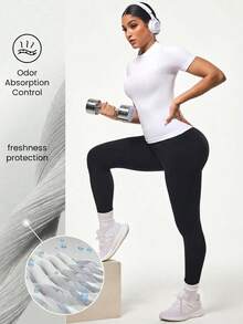 SHEIN Sports Casual Solid Color Short Sleeve Slim Fit Athletic T-Shirt - White - View 3