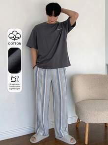 DAZY Men's Summer Letter Print T-Shirt And Plaid Pants Pajama Set - Multicolor - View 1