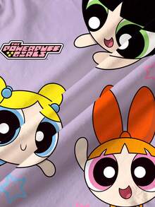 THE POWERPUFF GIRLS X SHEIN 女童休闲卡通印花T恤，夏季 - 白色 - 查看 7