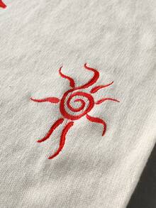 ROMWE MEN Street Life Teen Boy Sleeveless Casual Knit Top With Sun Embroidery - Apricot - View 4