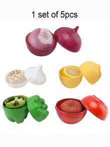1pc/2pcs/5pcs/6pcs Reusable Vegetable/Fruit Fresh-Keeping Boxes, Lemon/Onion/Garlic/Bell Pepper/Apple/Tomato Storage Containers, Refrigerator Kitchen Utensil Cabinet Organizer,Perfect For Holiday Parties Camping Family And Leftover Food Preservation - Multicolor - View 9