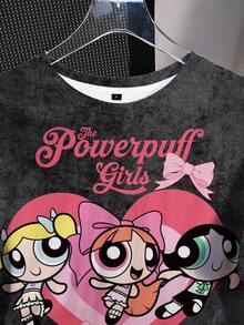 THE POWERPUFF GIRLS X SHEIN 女款圓領短袖休閒T恤 - 白色 - 查看 4