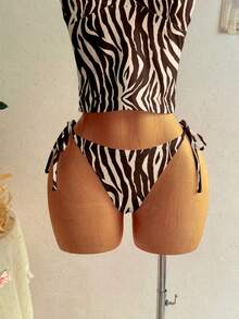 Soleia Set Baju Renang Wanita Motif Zebra Vintage, Cocok untuk Jalan-jalan, Liburan Pantai, Gaya Chic, Pesta Kapal Pesiar, Baju Renang Liburan untuk Wanita - MultiWarna - View 4
