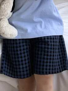 DAZY Short ample à carreaux pour jeune garçon, pièce unique, tenue d'intérieur - Bleu marine - Voir 4