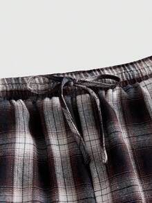EASEVO Plus Size Men's Fashion Plaid Wide Leg Long Pants - Black and White - View 3