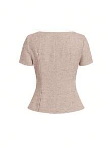 Ellevyn Women's Fashionable & Elegant Square Neck Button Short Sleeve Blouse - Pink - View 2