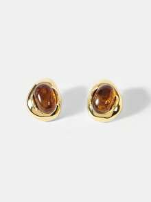 MOTF PREMIUM 18k Resin Niche Personalized Earrings - Gold - Brown - View 3