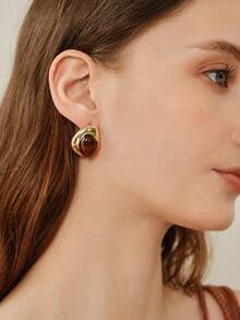 MOTF PREMIUM 18k Resin Niche Personalized Earrings - Gold - Brown - View 6