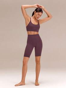GLOWMODE 10" FeatherFit™ Flex Biker Shorts With Side Pockets Low Impact Yoga Pilates Daily - Grey - View 6
