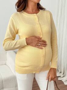 SHEIN Elegant långärmad cardigan med knappar fram för dagligt mode under graviditet - Gul - Visa 7