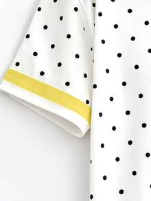 EMERY ROSE French Fresh Polka Dot Lemon Round Neck Plus Size T-Shirt Vacation White Summer Cute - Multicolor - View 3