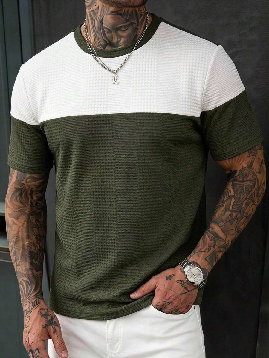 EGENSIO Men's Summer Casual Colorblock Patchwork T-Shirt - Multicolor - View 1