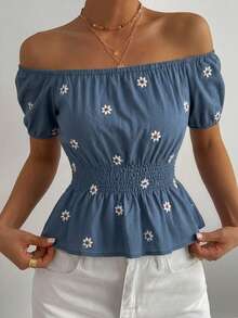 DAZY Débardeur camisole minimaliste sexy et décontracté pour femmes, style vacances d'été, imprimé floral brodé sur tout le corps, à fines bretelles - Bleu azur - Voir 5