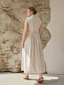 MOTF PREMIUM PLUS SIZE WOMEN'S SPRING/SUMMER CASUAL DATE CAP SLEEVE DENIM DRESS WITHOUT BELT - White - View 4