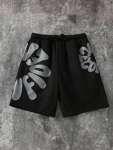 Bolty 1pc Tween Boy Minimalist Pattern Drawstring Waist Shorts, Suitable For School And Spring Wear, Commuting, Daily Casual, Vacation, Travel, Sports, Spring, Summer, Fall, Winter, Back To School - Black - View 5