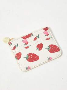 ROMWE Kawaii Paquete de tarjetas de almacenamiento multicapa con estampado de fresas - Blanco y rojo - Ver 5