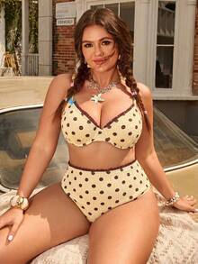 Swim Mod Women's Sweet Spring/Summer V-Neck Spaghetti Strap Fruit Print Plus Size Beach Vacation Swimsuit Set - Multicolor - View 4