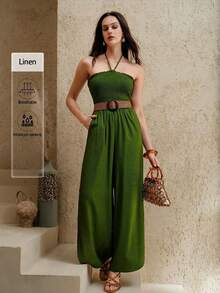 Uhlyne Uhlyne Casual & Fashionable Strapless With Pockets And Side Slit Green Shorts - Green - View 5