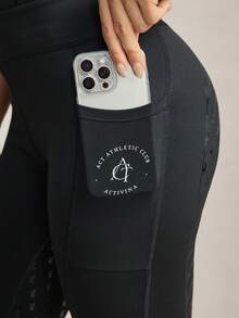 Activina 女款字母印花高腰馬術褲 - 黑色 - 查看 8