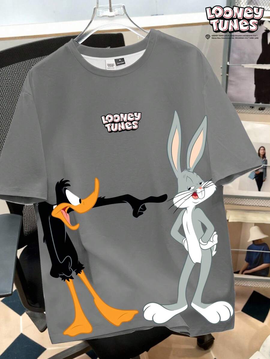 Looney Tunes X Manfinity Manfinity Joysei 男士休闲卡通印花圆领短袖T恤 - 灰色 - 查看 1