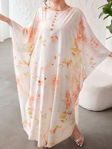 Yasveil Spring & Summer V-Neck Fashionable Romantic Vacation Style Batwing Sleeve Dress - Multicolor - View 5
