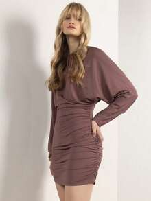 KÆRIA Hus Vestido Mini Drapeado Sian - Mezcla de Modelo, Volumen Suave, Asimétrico - Rosa Quemado - Fiesta, Verano, Vestido Marrón - Burdeos - Ver 2