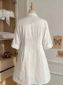 Comfortcana Plus Size Women's White Casual Elegant Single-Breasted Dress Teachers' Day Office Summer - White - View 2