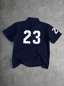 PAVTROS Men's Minimalist Gold Thread Embroidered Short Sleeve Polo Shirt - Navy Blue - View 3
