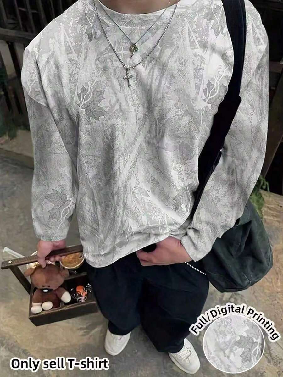 Resyla Men 男士简约印花圆领长袖T恤,秋季 - 彩色 - 查看 1