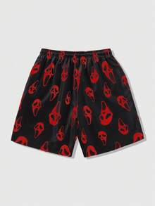 ROMWE MEN Men's Casual Skull Print Beach Shorts - Black - View 2