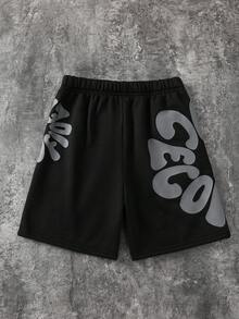 Bolty 1pc Tween Boy Minimalist Pattern Drawstring Waist Shorts, Suitable For School And Spring Wear, Commuting, Daily Casual, Vacation, Travel, Sports, Spring, Summer, Fall, Winter, Back To School - Black - View 3