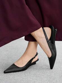 CUCCOO BIZCHIC Women Shoes Spring Summer Pointed Low Heel Comfortable Back Empty Buckle Women's Flat Shoes Solid Color Commuter Daily Versatile Dating Party - Black a - View 11