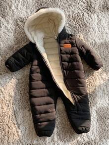 SHEIN 男嬰可愛秋冬保暖內裡厚毛領連帽連身衣 滑雪服 中性嬰兒冬裝 - 彩色 - 查看 10