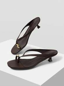 MOTF LADIES BROWN SHORT HEEL CASUAL SANDALS SUMMER KITTEN HEELS - Brown - View 1
