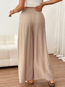 SHEIN Maternity Spring/Summer Comfortable Elastic Waist Drawstring Solid Color Long Pants Suitable For Beach, Holiday, Vacation,,Autumn Outfit For Women - Khaki - View 2
