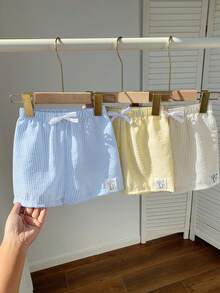 SHEIN 男女嬰童通用 3件/組可愛泡紋條紋泳褲泳衣套裝，適合海灘度假、游泳與日常穿著 - 彩色 - 查看 5