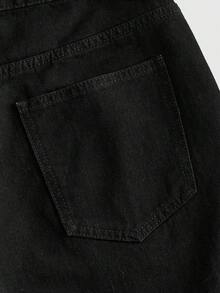 ROMWE MEN Grunge Punk Men's Casual Denim Shorts With Pocket, Button And Slogan Graphic Print, Versatile For Daily Wear And Travel - Black - View 5