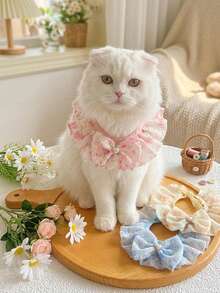 PETSIN 1 Buah Syal Hewan Peliharaan Tulle Motif Bunga Segar dengan Pita, Celemek Air Liur Lucu untuk Anjing Kecil dan Kucing Teddy - MultiWarna - View 2