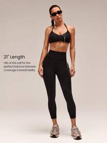 GLOWMODE 21 英寸 Powersculpt™ Goal Getter 可调节抽绳腰部提臀紧身裤带侧袋高强度健身跑步训练健身房 - 黑色 - View 2